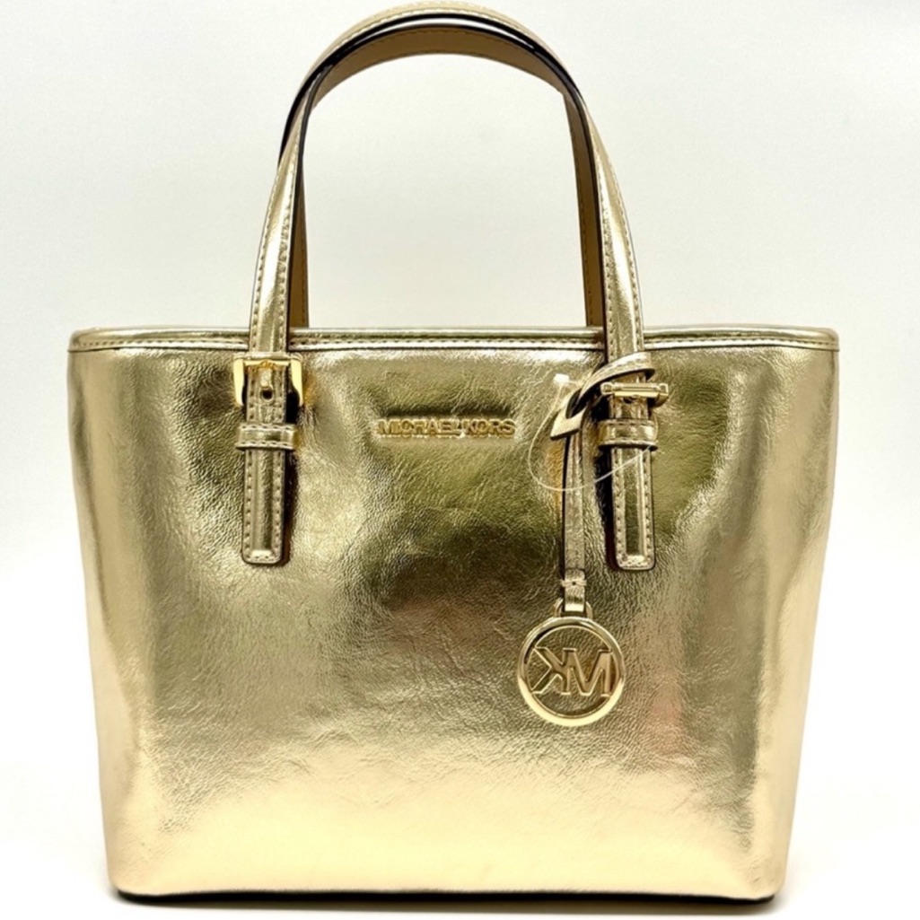 Michael Kors Jet Set Travel Extra-Small Logo Top-Zip Tote Bag Pale Gold
